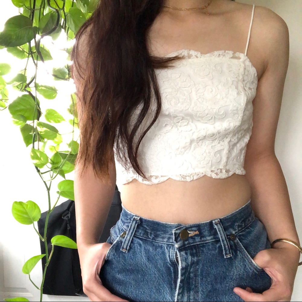 Lauren Conrad Runway white lace crop straps top